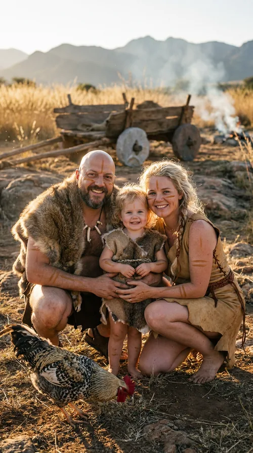 AI baby generator family portrait concept Stone Age Tribe